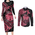 Australia Indigenous Mother's Day Couples Matching Long Sleeve Bodycon Dress and Long Sleeve Button Shirt Aboriginal Breast Cancer Ribbon