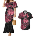 Australia Indigenous Mother's Day Couples Matching Mermaid Dress and Hawaiian Shirt Aboriginal Breast Cancer Ribbon