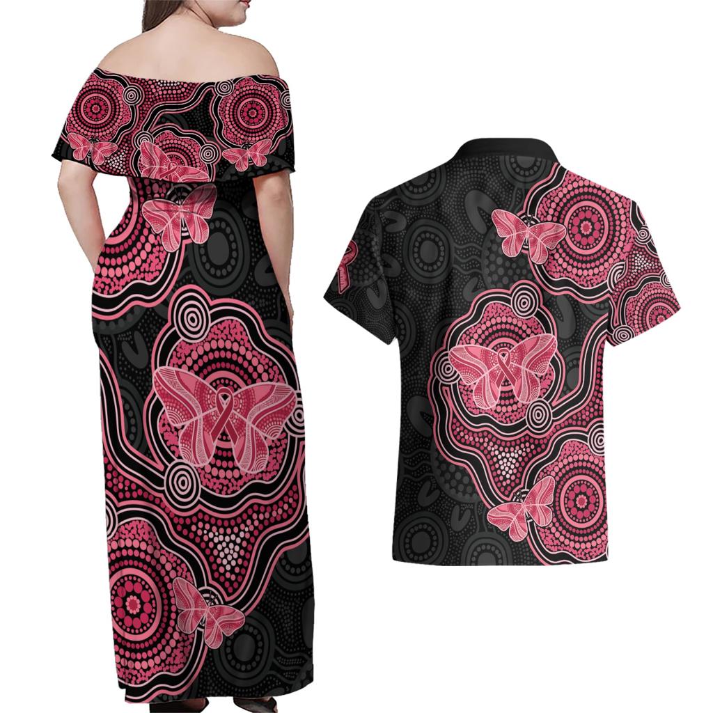 Australia Indigenous Mother's Day Couples Matching Off Shoulder Maxi Dress and Hawaiian Shirt Aboriginal Breast Cancer Ribbon