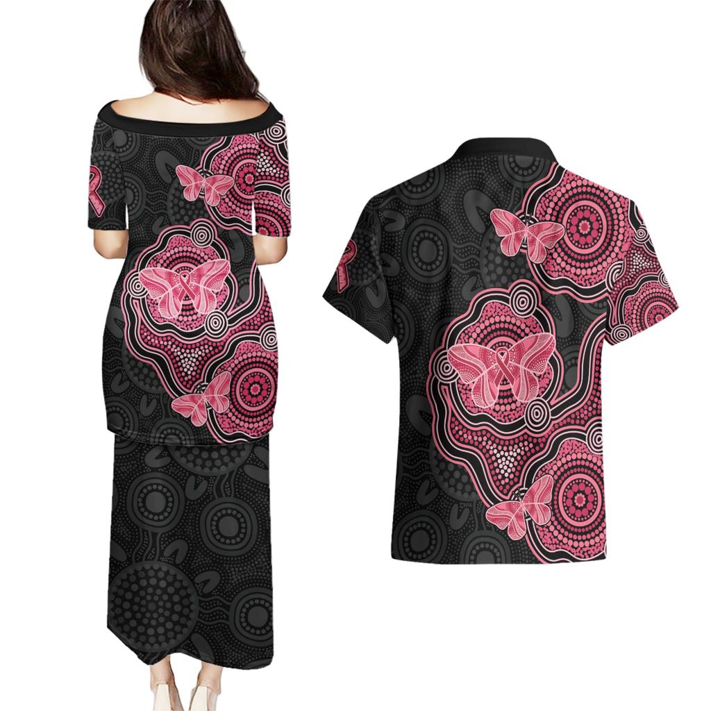 Australia Indigenous Mother's Day Couples Matching Puletasi and Hawaiian Shirt Aboriginal Breast Cancer Ribbon