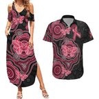 Australia Indigenous Mother's Day Couples Matching Summer Maxi Dress and Hawaiian Shirt Aboriginal Breast Cancer Ribbon