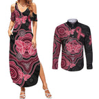 Australia Indigenous Mother's Day Couples Matching Summer Maxi Dress and Long Sleeve Button Shirt Aboriginal Breast Cancer Ribbon