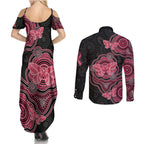 Australia Indigenous Mother's Day Couples Matching Summer Maxi Dress and Long Sleeve Button Shirt Aboriginal Breast Cancer Ribbon