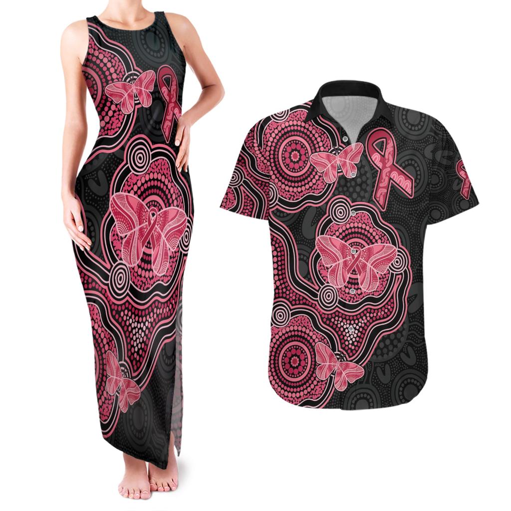 Australia Indigenous Mother's Day Couples Matching Tank Maxi Dress and Hawaiian Shirt Aboriginal Breast Cancer Ribbon