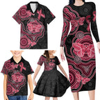 Australia Indigenous Mother's Day Family Matching Long Sleeve Bodycon Dress and Hawaiian Shirt Aboriginal Breast Cancer Ribbon