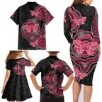 Australia Indigenous Mother's Day Family Matching Long Sleeve Bodycon Dress and Hawaiian Shirt Aboriginal Breast Cancer Ribbon