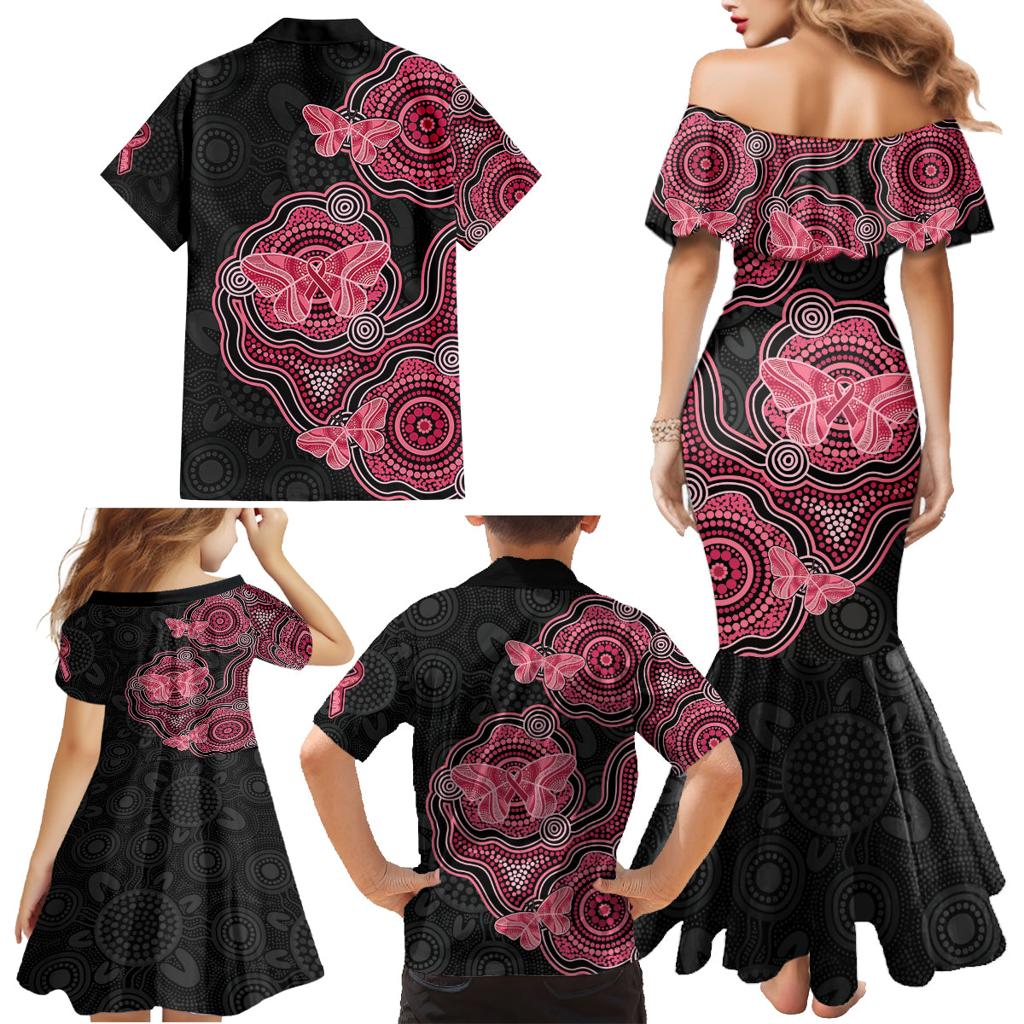 Australia Indigenous Mother's Day Family Matching Mermaid Dress and Hawaiian Shirt Aboriginal Breast Cancer Ribbon