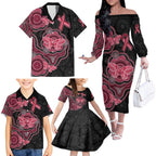 Australia Indigenous Mother's Day Family Matching Off The Shoulder Long Sleeve Dress and Hawaiian Shirt Aboriginal Breast Cancer Ribbon