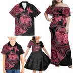 Australia Indigenous Mother's Day Family Matching Off Shoulder Maxi Dress and Hawaiian Shirt Aboriginal Breast Cancer Ribbon