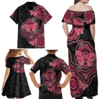 Australia Indigenous Mother's Day Family Matching Off Shoulder Maxi Dress and Hawaiian Shirt Aboriginal Breast Cancer Ribbon