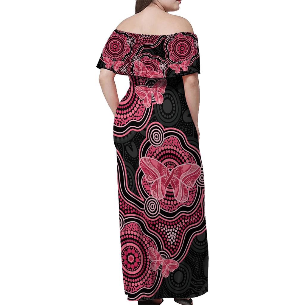 Australia Indigenous Mother's Day Family Matching Off Shoulder Maxi Dress and Hawaiian Shirt Aboriginal Breast Cancer Ribbon