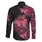 Australia Indigenous Mother's Day Family Matching Off Shoulder Short Dress and Hawaiian Shirt Aboriginal Breast Cancer Ribbon