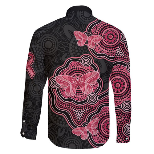 Australia Indigenous Mother's Day Family Matching Off Shoulder Short Dress and Hawaiian Shirt Aboriginal Breast Cancer Ribbon
