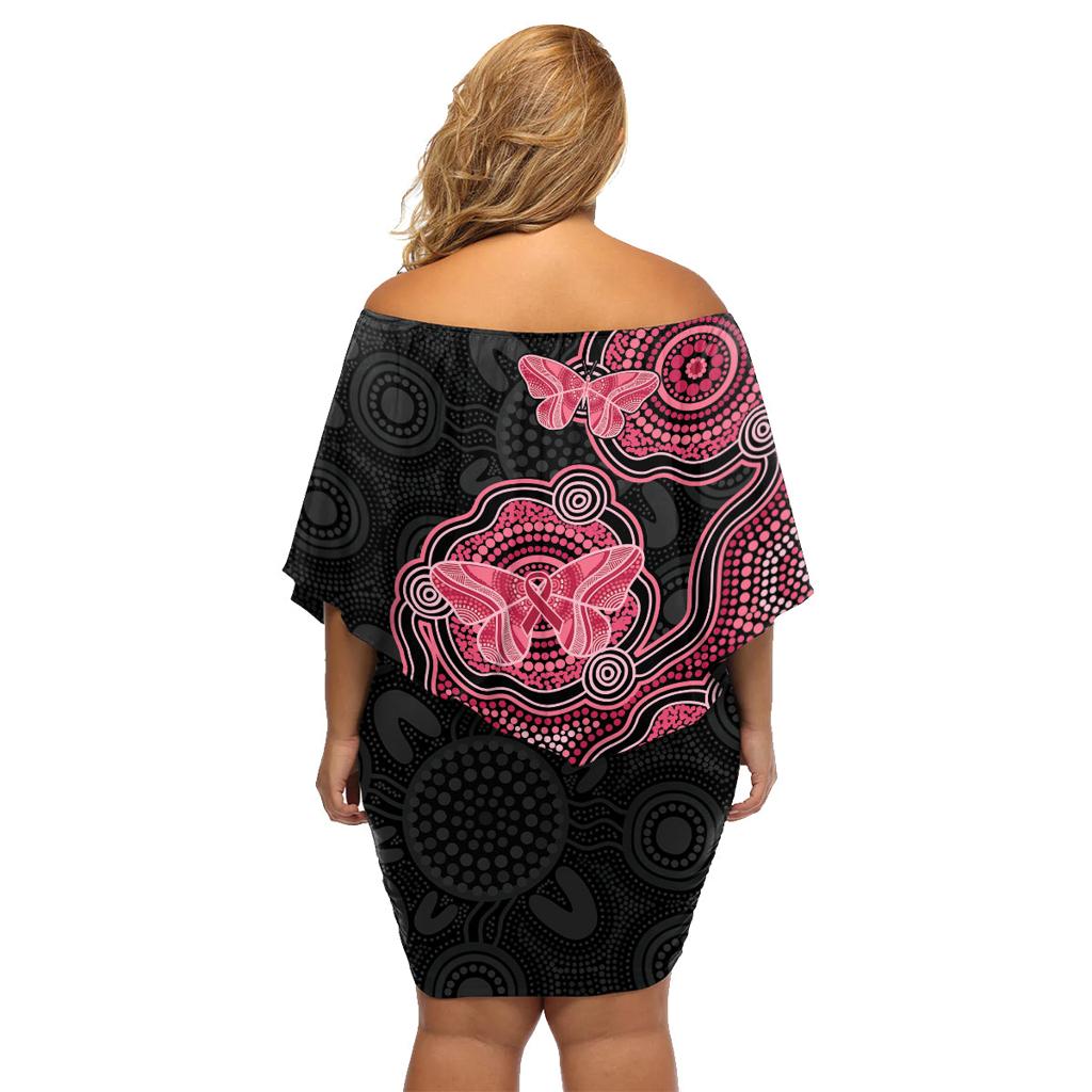 Australia Indigenous Mother's Day Family Matching Off Shoulder Short Dress and Hawaiian Shirt Aboriginal Breast Cancer Ribbon