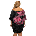 Australia Indigenous Mother's Day Family Matching Off Shoulder Short Dress and Hawaiian Shirt Aboriginal Breast Cancer Ribbon