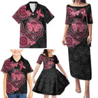 Australia Indigenous Mother's Day Family Matching Puletasi and Hawaiian Shirt Aboriginal Breast Cancer Ribbon