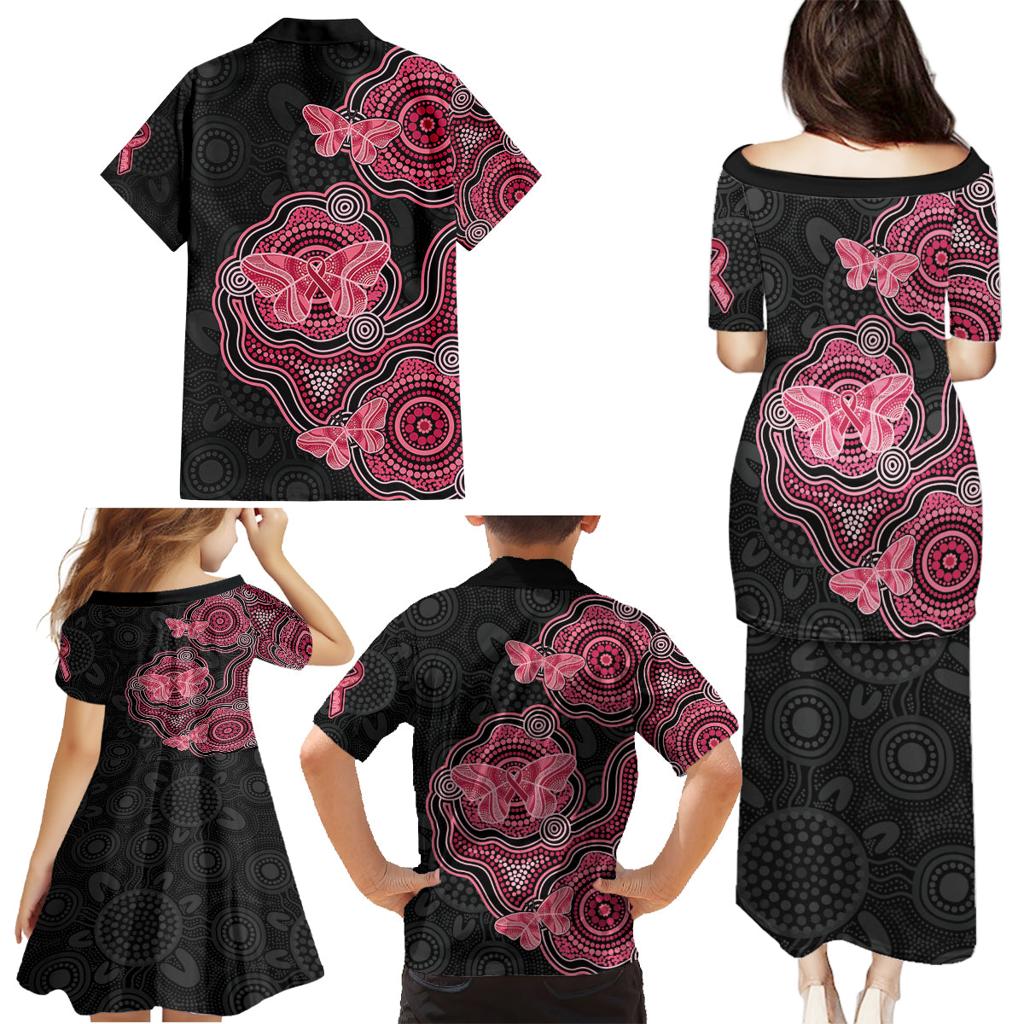 Australia Indigenous Mother's Day Family Matching Puletasi and Hawaiian Shirt Aboriginal Breast Cancer Ribbon