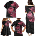 Australia Indigenous Mother's Day Family Matching Puletasi and Hawaiian Shirt Aboriginal Breast Cancer Ribbon