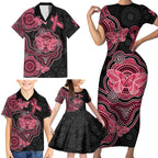 Australia Indigenous Mother's Day Family Matching Short Sleeve Bodycon Dress and Hawaiian Shirt Aboriginal Breast Cancer Ribbon