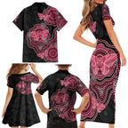 Australia Indigenous Mother's Day Family Matching Short Sleeve Bodycon Dress and Hawaiian Shirt Aboriginal Breast Cancer Ribbon