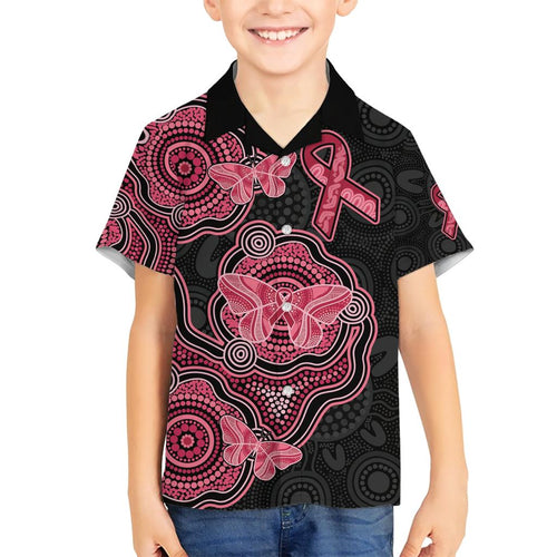 Australia Indigenous Mother's Day Family Matching Short Sleeve Bodycon Dress and Hawaiian Shirt Aboriginal Breast Cancer Ribbon