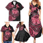 Australia Indigenous Mother's Day Family Matching Summer Maxi Dress and Hawaiian Shirt Aboriginal Breast Cancer Ribbon