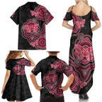 Australia Indigenous Mother's Day Family Matching Summer Maxi Dress and Hawaiian Shirt Aboriginal Breast Cancer Ribbon