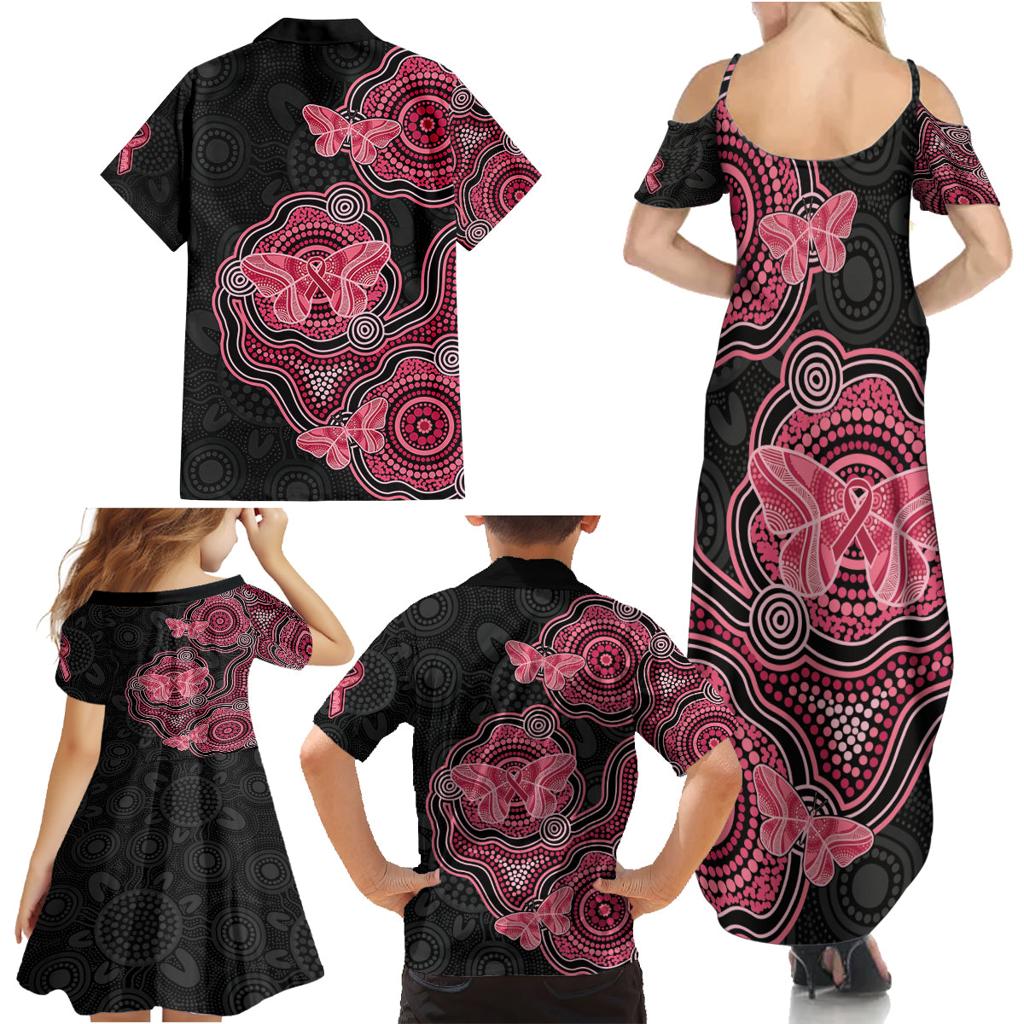 Australia Indigenous Mother's Day Family Matching Summer Maxi Dress and Hawaiian Shirt Aboriginal Breast Cancer Ribbon