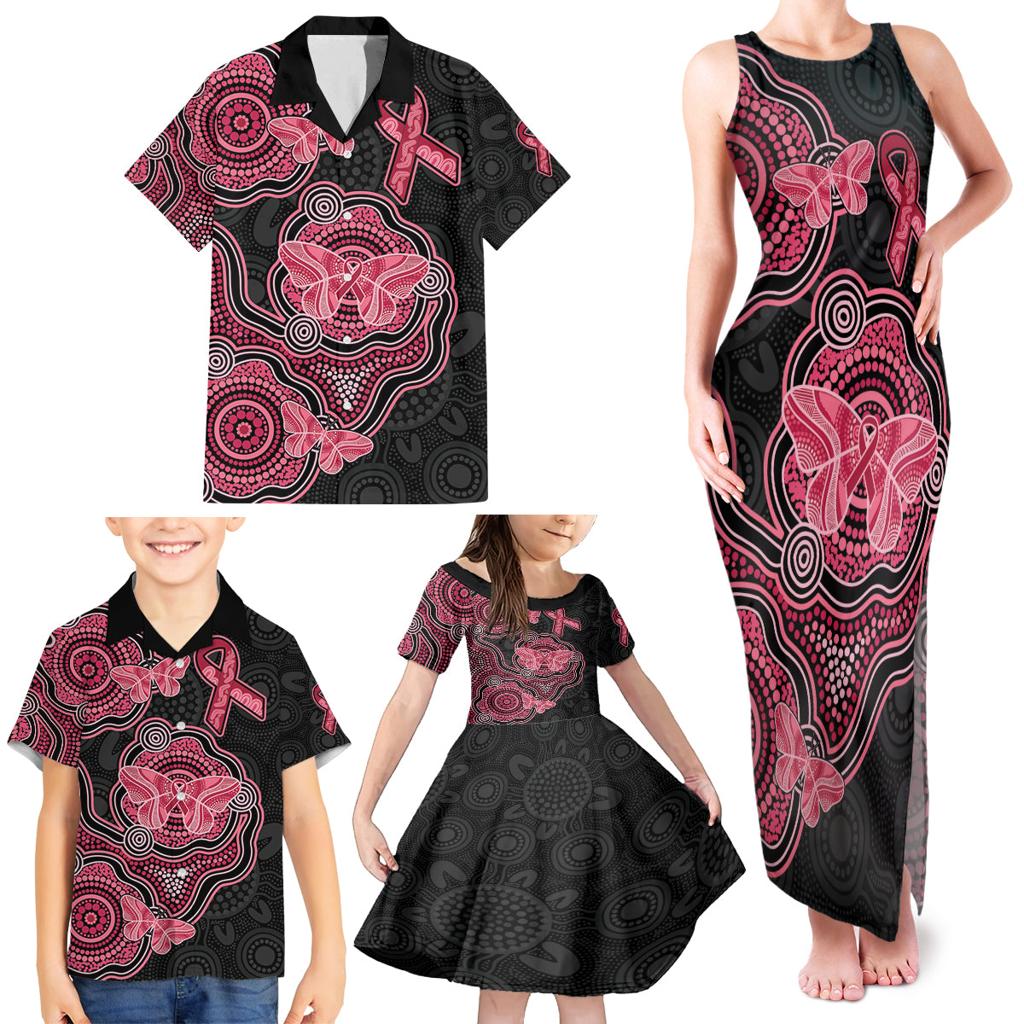 Australia Indigenous Mother's Day Family Matching Tank Maxi Dress and Hawaiian Shirt Aboriginal Breast Cancer Ribbon