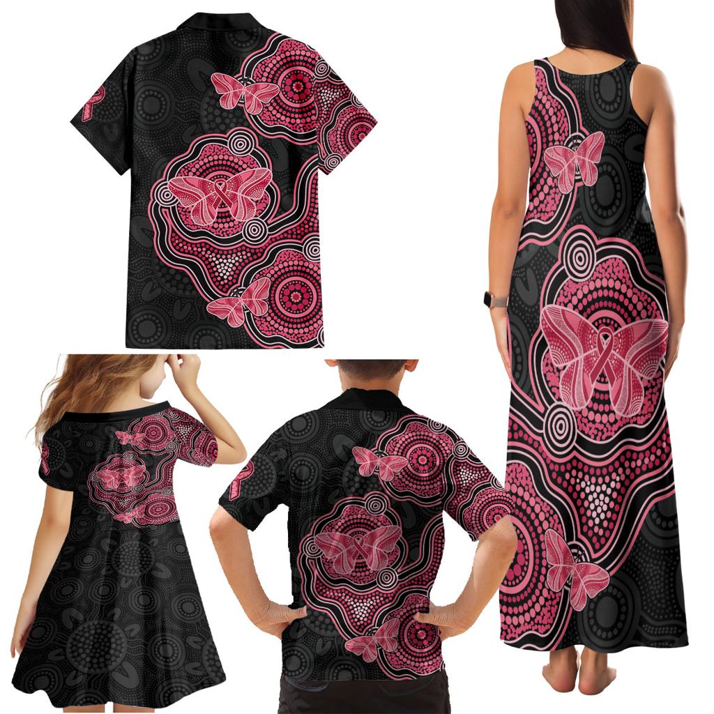 Australia Indigenous Mother's Day Family Matching Tank Maxi Dress and Hawaiian Shirt Aboriginal Breast Cancer Ribbon
