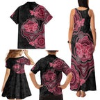Australia Indigenous Mother's Day Family Matching Tank Maxi Dress and Hawaiian Shirt Aboriginal Breast Cancer Ribbon