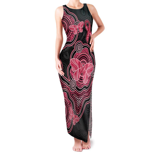 Australia Indigenous Mother's Day Family Matching Tank Maxi Dress and Hawaiian Shirt Aboriginal Breast Cancer Ribbon