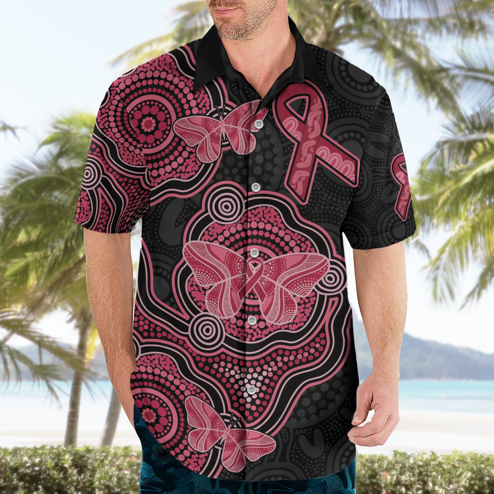 Australia Indigenous Mother's Day Hawaiian Shirt Aboriginal Breast Cancer Ribbon