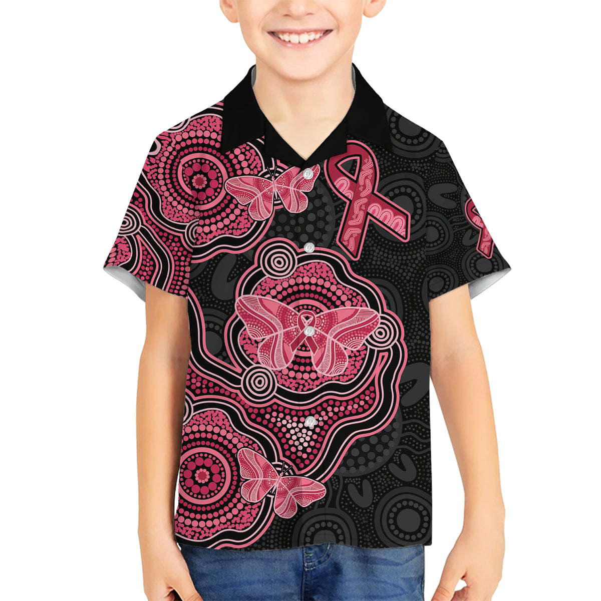Australia Indigenous Mother's Day Kid Hawaiian Shirt Aboriginal Breast Cancer Ribbon