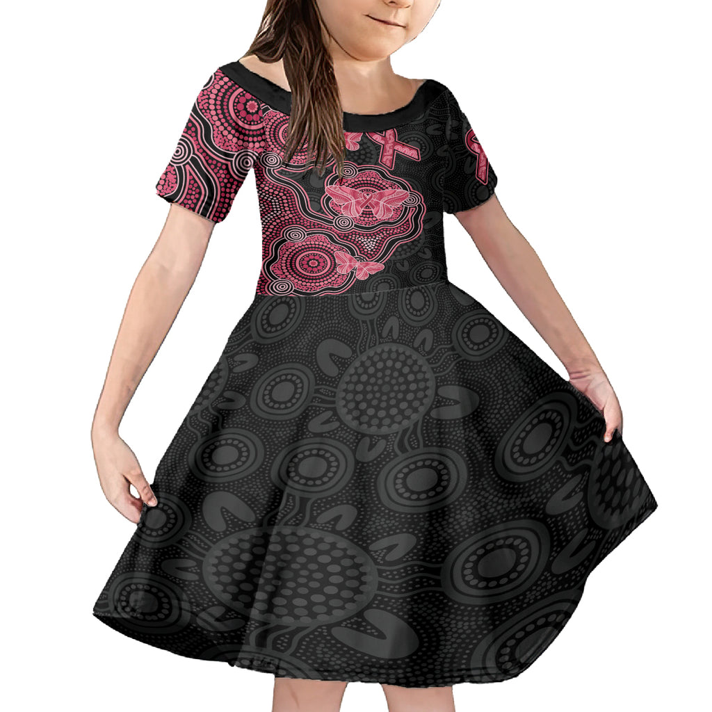 Australia Indigenous Mother's Day Kid Short Sleeve Dress Aboriginal Breast Cancer Ribbon
