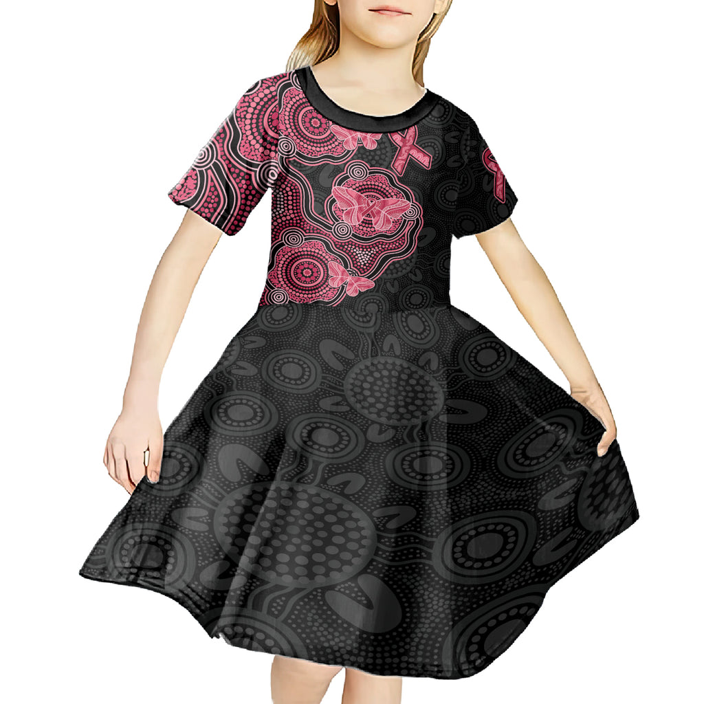 Australia Indigenous Mother's Day Kid Short Sleeve Dress Aboriginal Breast Cancer Ribbon