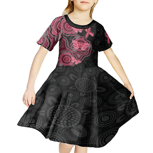 Australia Indigenous Mother's Day Kid Short Sleeve Dress Aboriginal Breast Cancer Ribbon