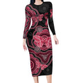 Australia Indigenous Mother's Day Long Sleeve Bodycon Dress Aboriginal Breast Cancer Ribbon