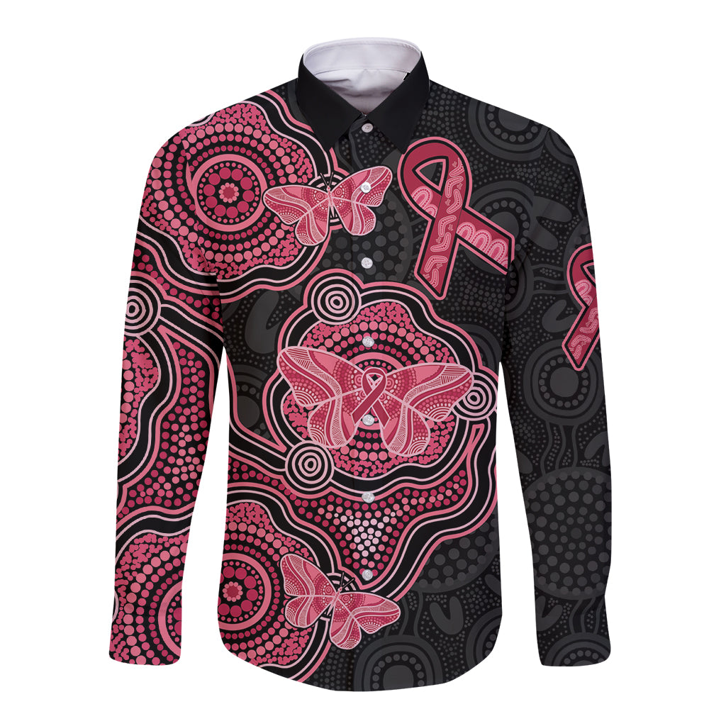Australia Indigenous Mother's Day Long Sleeve Button Shirt Aboriginal Breast Cancer Ribbon