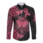 Australia Indigenous Mother's Day Long Sleeve Button Shirt Aboriginal Breast Cancer Ribbon