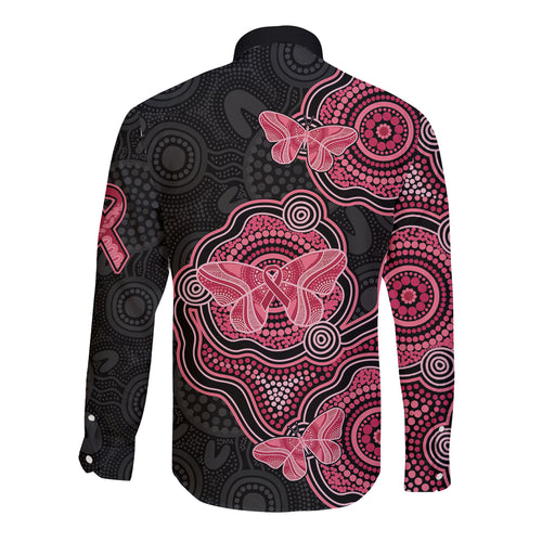 Australia Indigenous Mother's Day Long Sleeve Button Shirt Aboriginal Breast Cancer Ribbon