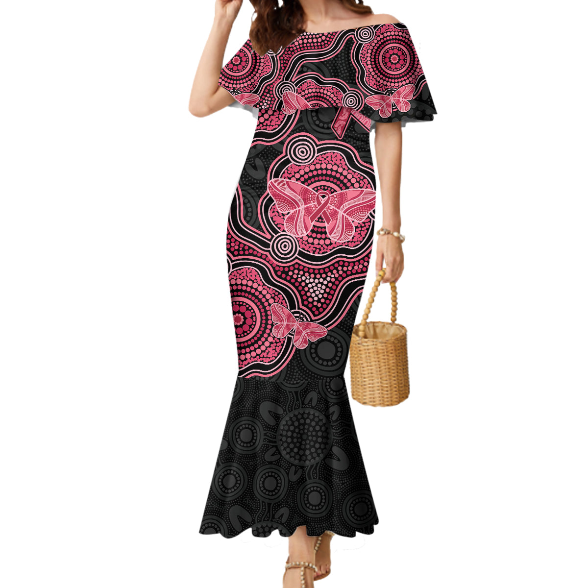 Australia Indigenous Mother's Day Mermaid Dress Aboriginal Breast Cancer Ribbon