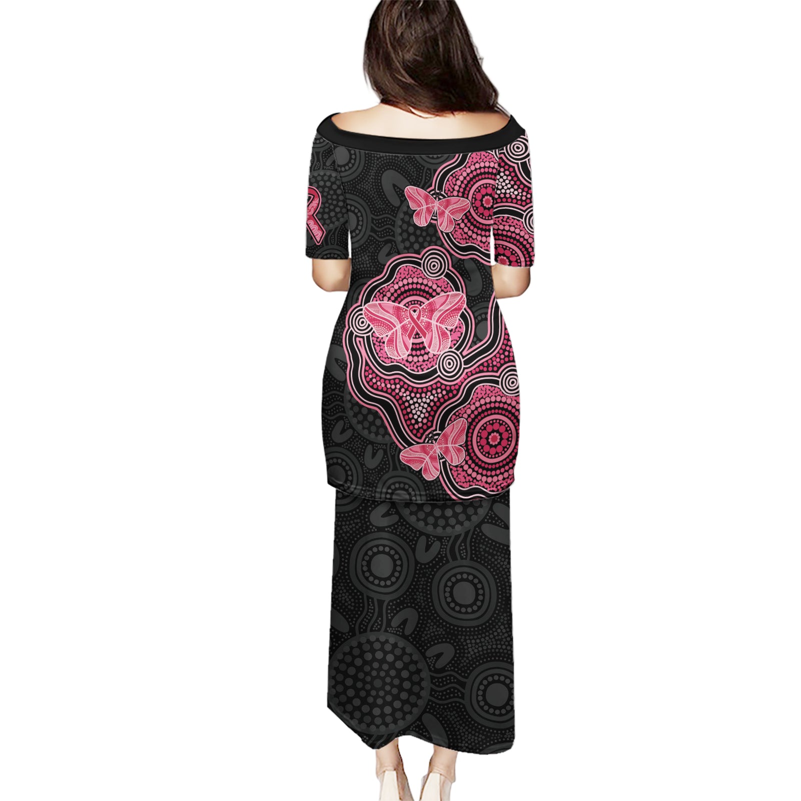Australia Indigenous Mother's Day Puletasi Aboriginal Breast Cancer Ribbon