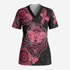Australia Indigenous Mother's Day Scrub Top Aboriginal Breast Cancer Ribbon - Aussie Hoodie