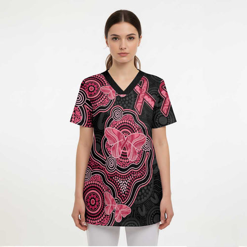 Australia Indigenous Mother's Day Scrub Top Aboriginal Breast Cancer Ribbon - Aussie Hoodie