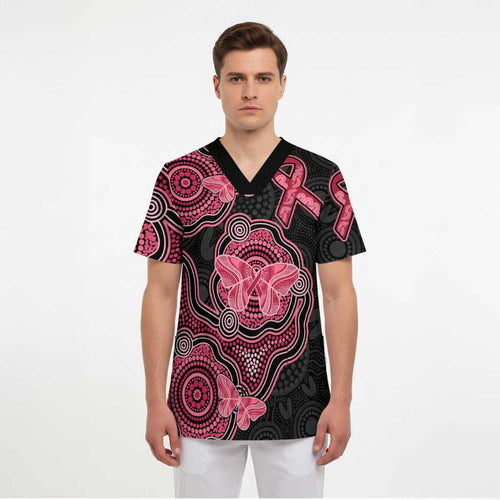 Australia Indigenous Mother's Day Scrub Top Aboriginal Breast Cancer Ribbon - Aussie Hoodie