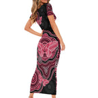 Australia Indigenous Mother's Day Short Sleeve Bodycon Dress Aboriginal Breast Cancer Ribbon