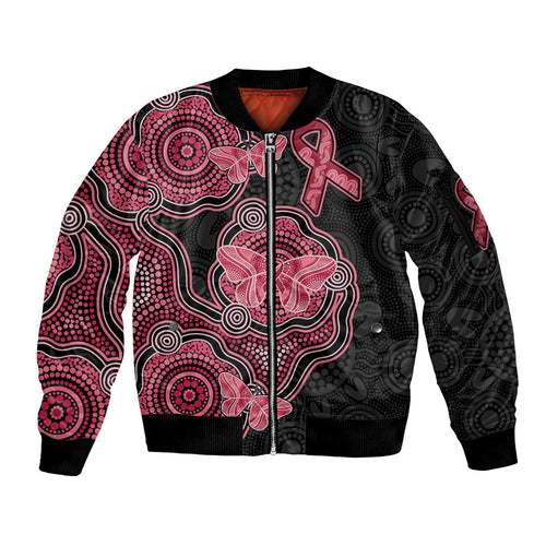 Australia Indigenous Mother's Day Sleeve Zip Bomber Jacket Aboriginal Breast Cancer Ribbon