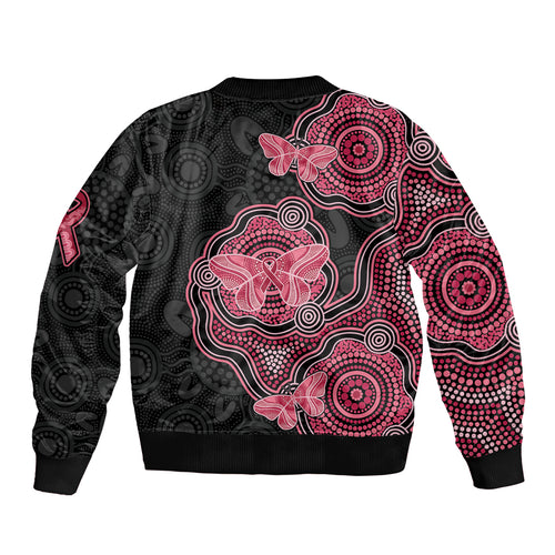 Australia Indigenous Mother's Day Sleeve Zip Bomber Jacket Aboriginal Breast Cancer Ribbon