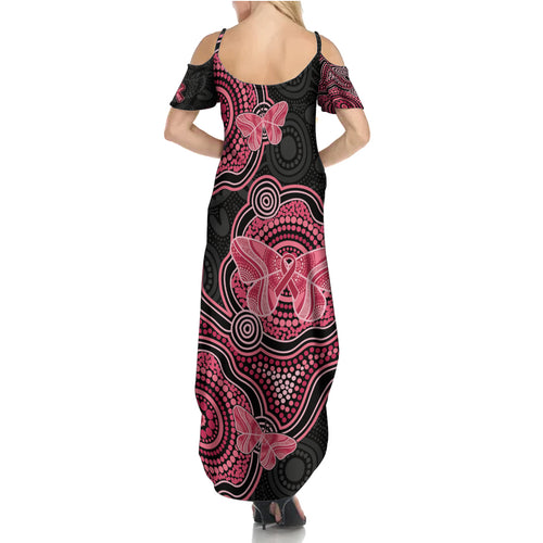 Australia Indigenous Mother's Day Summer Maxi Dress Aboriginal Breast Cancer Ribbon